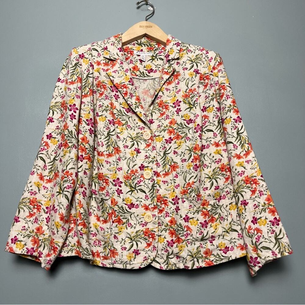 JM Collection Linen Dainty Floral Blazer 3 Button Closure Women’s Size 18W